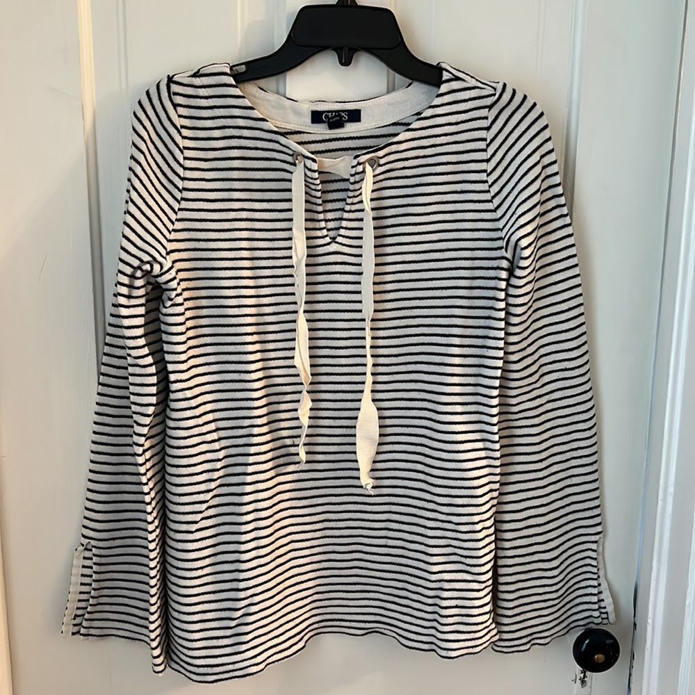 Chaps // Striped Bell-sleeve Tie-neck Sweatshirt - Picture 2 of 5
